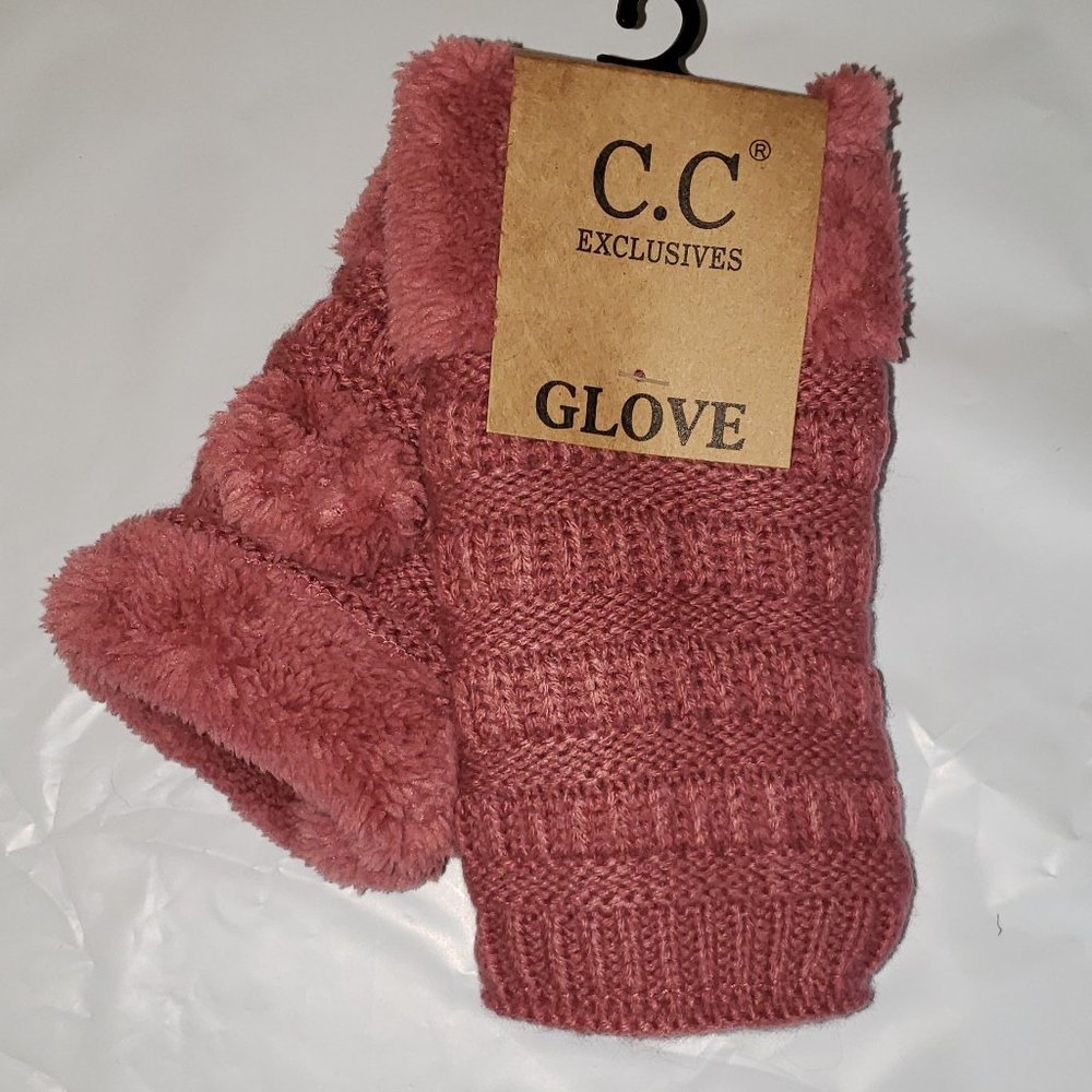 Mauve Fingerless Sherpa Lined Gloves
